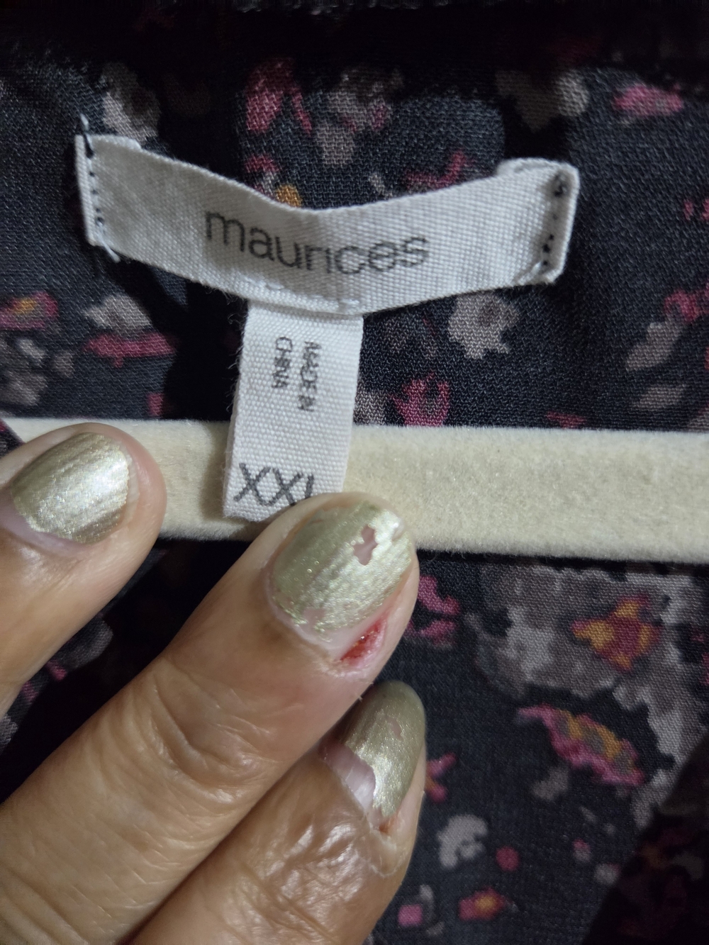 Maurices Black Tunic Top with Rust and Pink Floral Print - Picture 2 of 7